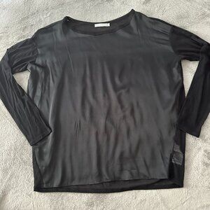 Vince Silk Black Long Sleeve Top Blouse Shirt Women's SMALL
